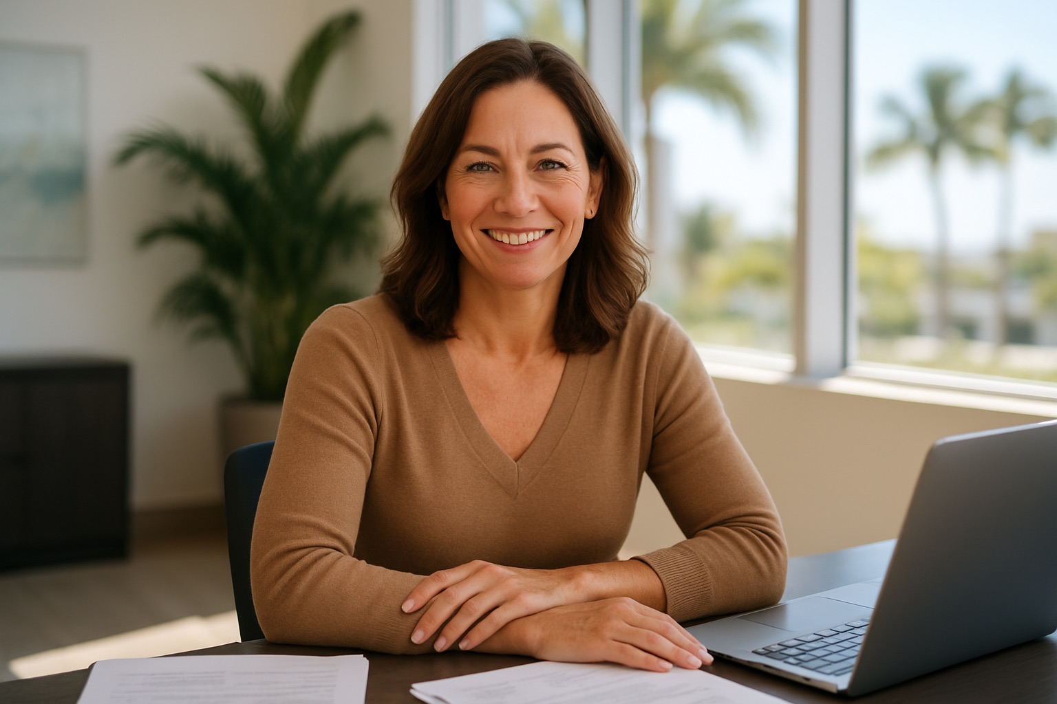 An Accord Title closing specialist in a bright Florida office